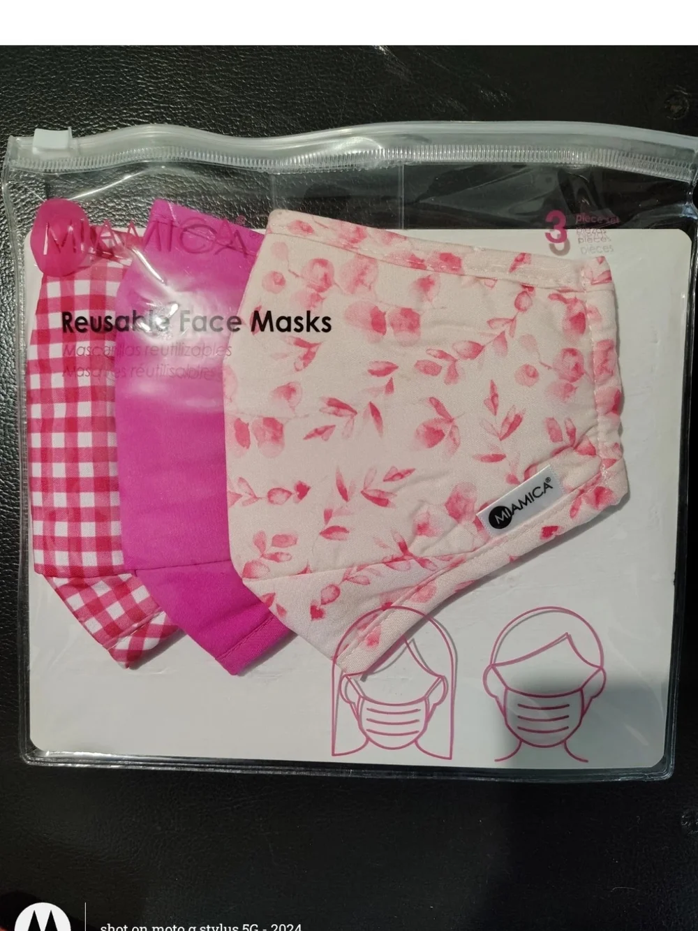 Mamica Women's Reusable Face Mask 3-Pack - Pink Floral & Blue Stripe